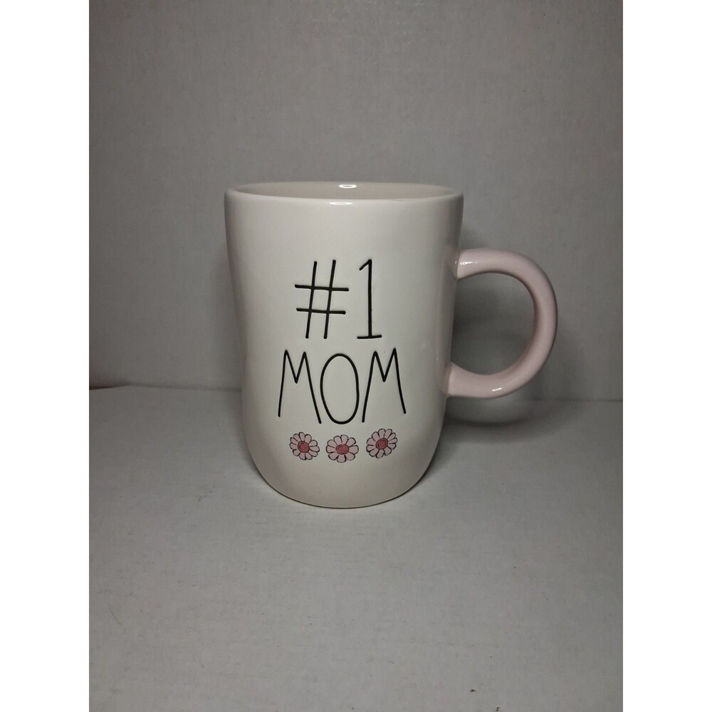 Rae Dunn “#1 MOM” Pink Handle 16 oz Ceramic Mug